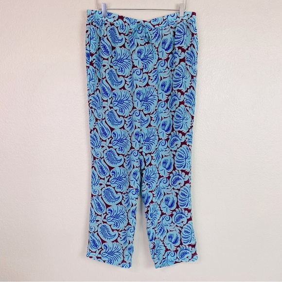 J. Crew Aqua Paisley Silk Pull On Pants Size 14 - Picture 2 of 7